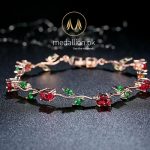 Rose Gold Plated Red + Green AAA Cubic Zirconia Bracelet.-142