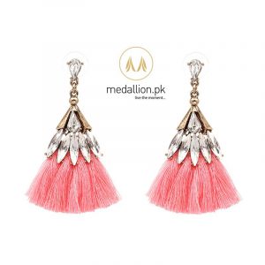 Crystal Cotton Tassel Earrings Statement Dangle Drop Earrings.-237