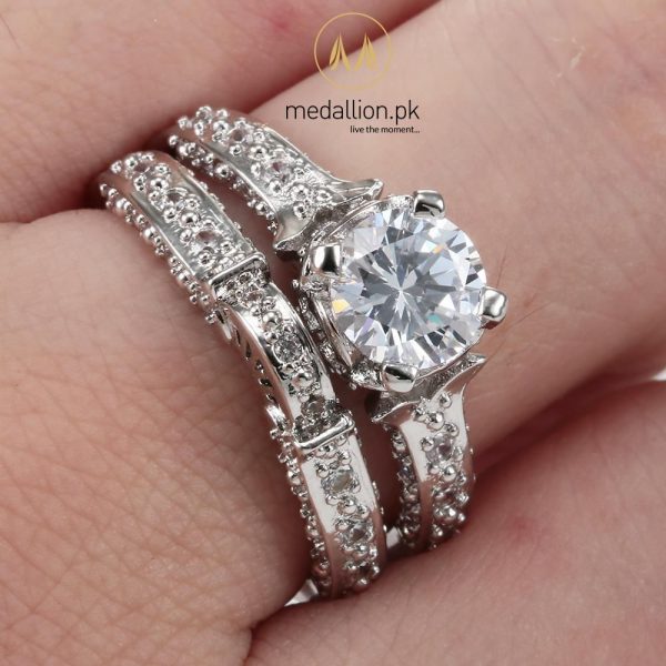 Platinum Plated AAAA Cubic Zirconia Princess Ring. -0