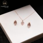 Rose Gold Plated Cubic Zirconia Leaf Shape Jewelry Set