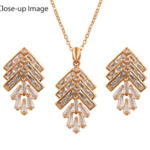 Rose Gold Plated CZ Leaf Jewelry Set-339