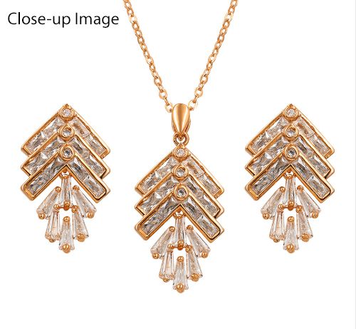 Rose Gold Plated CZ Leaf Jewelry Set-339
