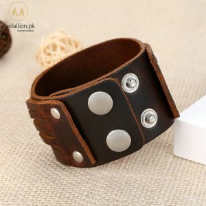 Genuine Brown Leather Bracelet With Alloy Buckle Adjustable Bracelet for Men.-396