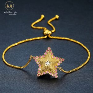 Gold Plated Red Austrian Rhinestone and Clear CZ Star Bracelet.-379
