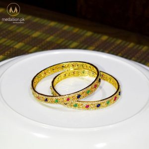1 Karat Gold Plated Multicolor Color Zircons Two Bangles.-436