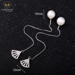 MIGGA Imitation Pearl Back Crystal Sector Geometric Stud Earrings Long Style White Gold Color Women Ear Line 1