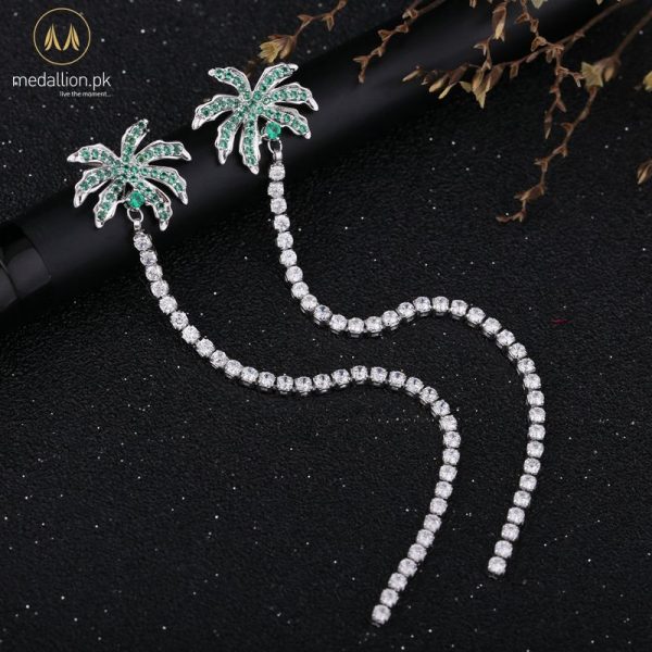Platinum Plated Summer Coconut Tree Long Earrings-510
