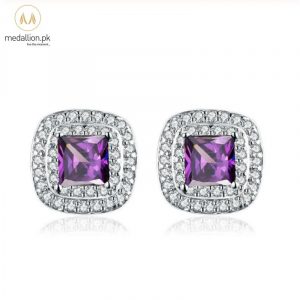 White Gold Plated Purple AAA CZ Stud Earrings-570