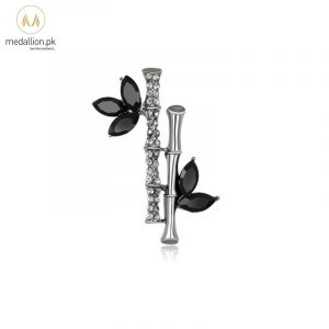 Korean Trendy Black Bamboo Rhinestone Brooch Pin-609