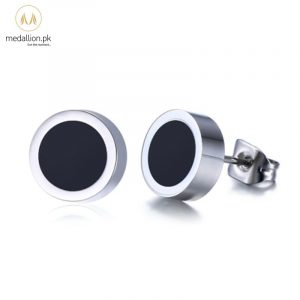 Men Stainless Steel Black Stud Earrings.-646