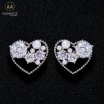 Korean Silver Plated Imitation Pearl CZ Heart Earrings