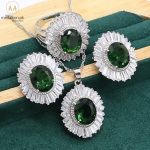 925 Sterling Silver Emerald AAA+ Cubic Zirconia Jewelry Set