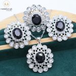 925 Sterling Silver Black Topaz Color AAA+ CZ Jewelry Set