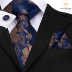 Italian Style 100% Silk Luxury Blue Floral Tie Set