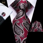 Italian Style100% Silk Burgundy Red Paisley Tie Set