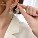 Gold Plated Pink and Green AAA+ CZ Drop Earrings