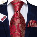 Italian Style 100% Silk Luxury Red Paisley Tie Set