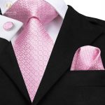 Italian Style100% Silk Luxury Pink Plaid Pattern Tie Set