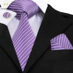 Italian Style100% Silk Luxury Purple & White Stripped Tie Set