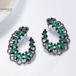 Luxury Green & Black AAA+ CZ Leaf Shape Stud Earrings