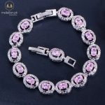 High Quality White Gold Plated Pink AAA+ CZ Bracelet