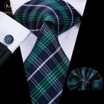 Italian Style 100% Silk Luxury Green & Blue Striped Tie Set