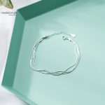 ANENJERY Silver Color Mutil-layer Snake Bone Chain Anklet 2