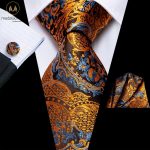 100% Silk Luxury Gold & Blue Paisley Tie Set