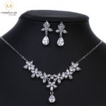 White Gold Plated Flower Shape Water Drop AAA+ CZ Jewelry Set