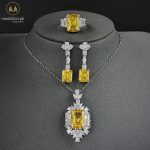 Luxury White Gold Plated Yellow Rectangle CZ Jewelry Set