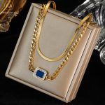 Stainless Steel Blue Zircon Jewelry Set 2