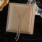Stainless Steel Gold Plated Tassel Chain CZ Necklace
