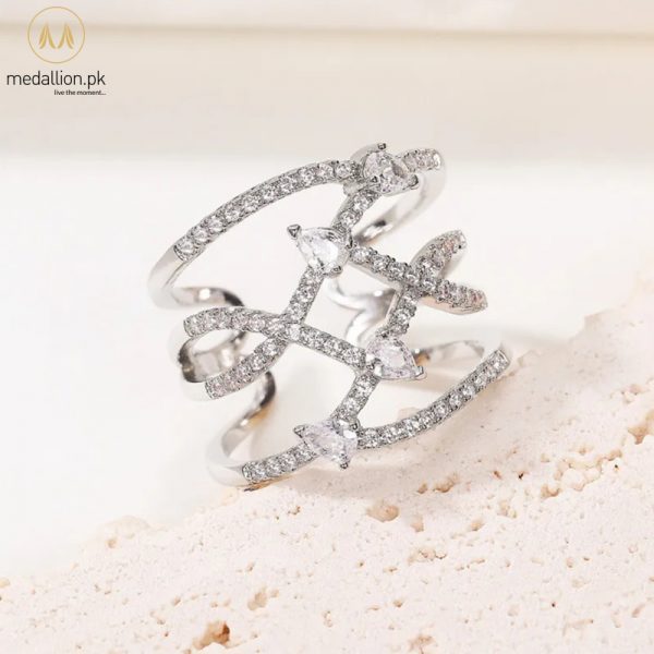 Luxury White Gold Plated Geometric Shape Cubic Zirconia Ring