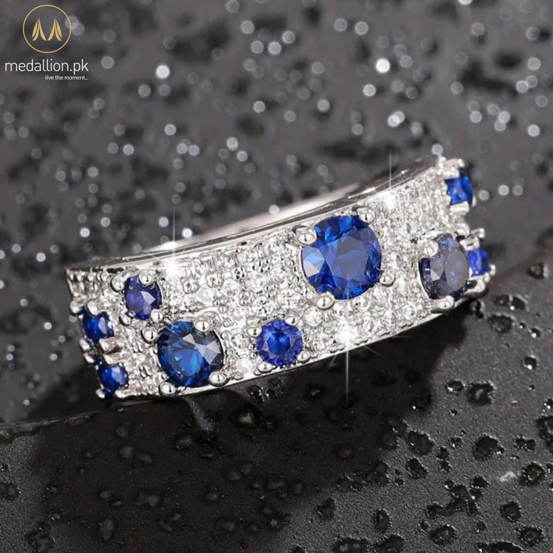 Dazzling White Gold Plated Blue/White Cubic Zirconia Ring