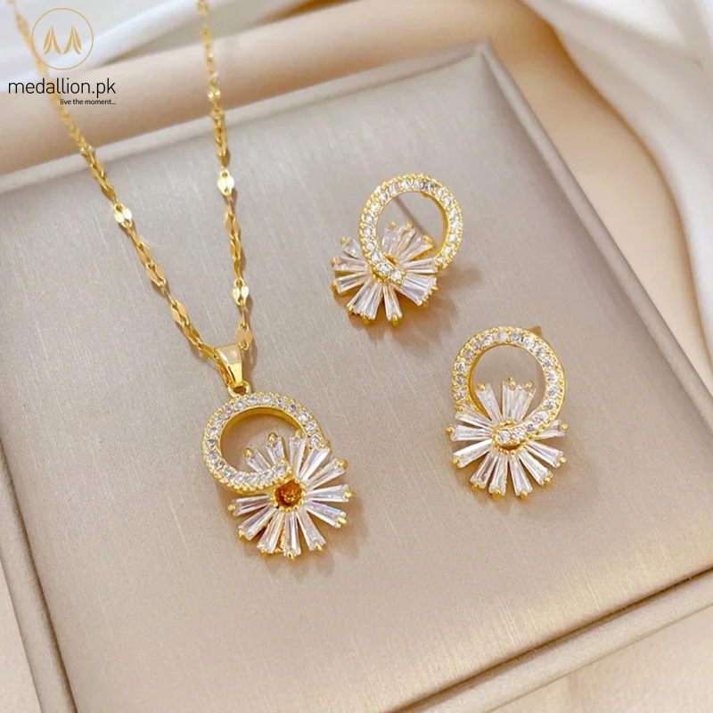 Stainless Steel Gold Plated Flower Shape Jewelry Set