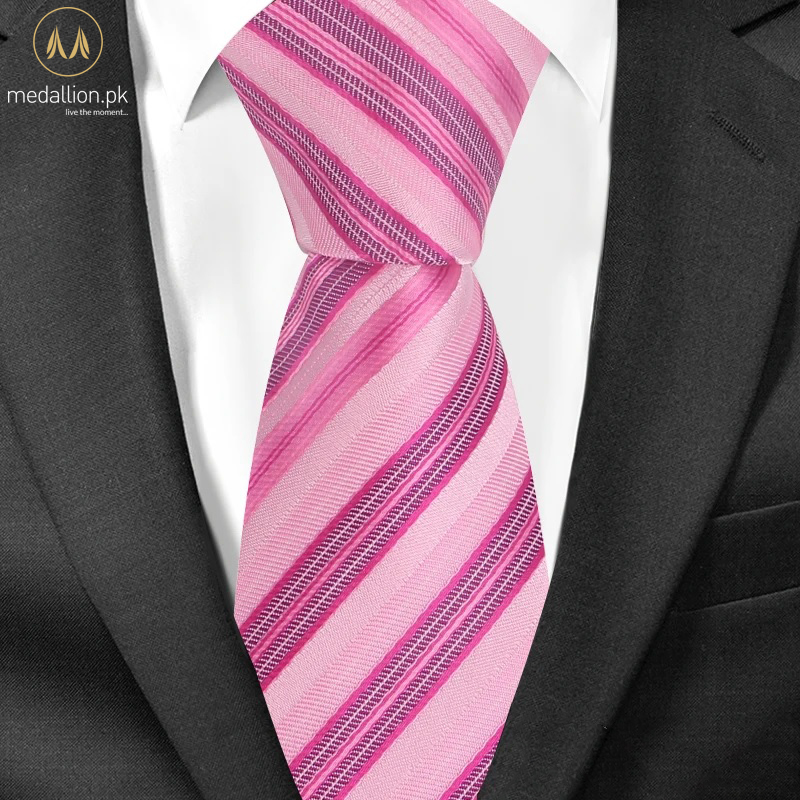 100% Polyester Sky Pink Stripped Slim Tie For Men
