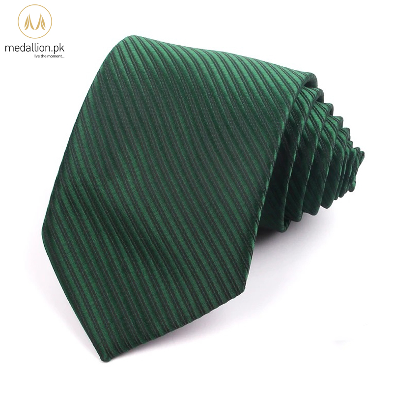100% Polyester Green Stripped Executive Tie For Men
