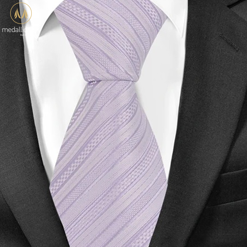 100% Polyester Light Purple Stripped Tie For Men