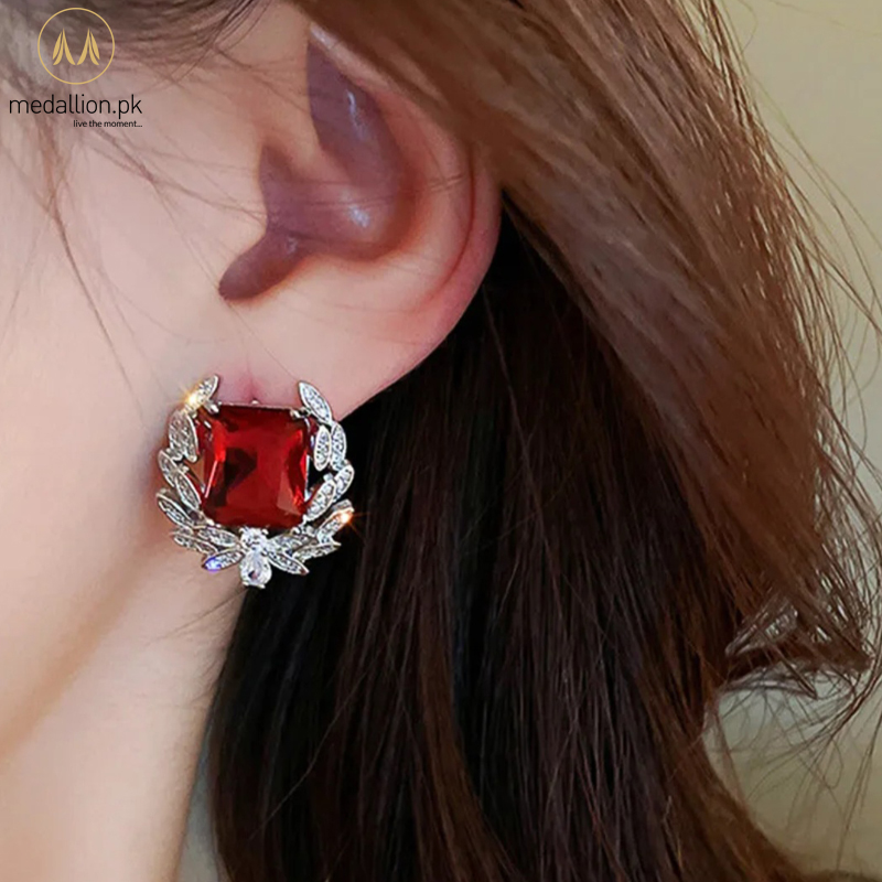 White Gold Plated Bright Red AAA+ CZ Earrings