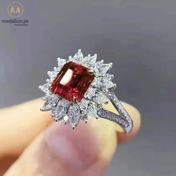 White Gold Plated Big Red AAA+ Cubic Zirconia Ring