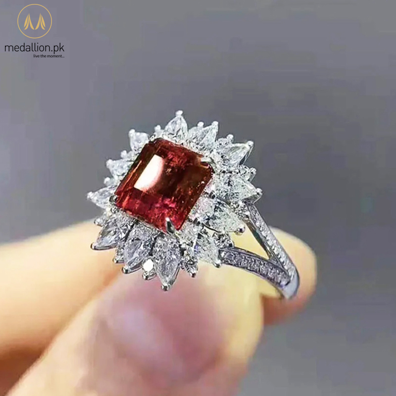 White Gold Plated Big Red AAA+ Cubic Zirconia Ring