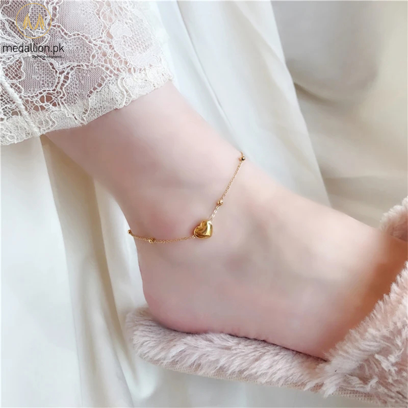 304 Stainless Steel Heart Charm Chain Anklet