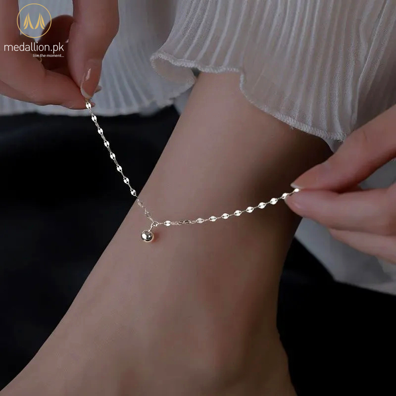 White Gold Plated Round Bean Anklet