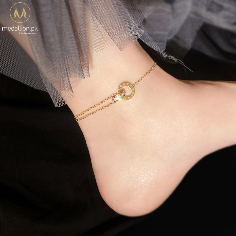 316L Stainless Steel Gold Plated Roman Numerals Anklet