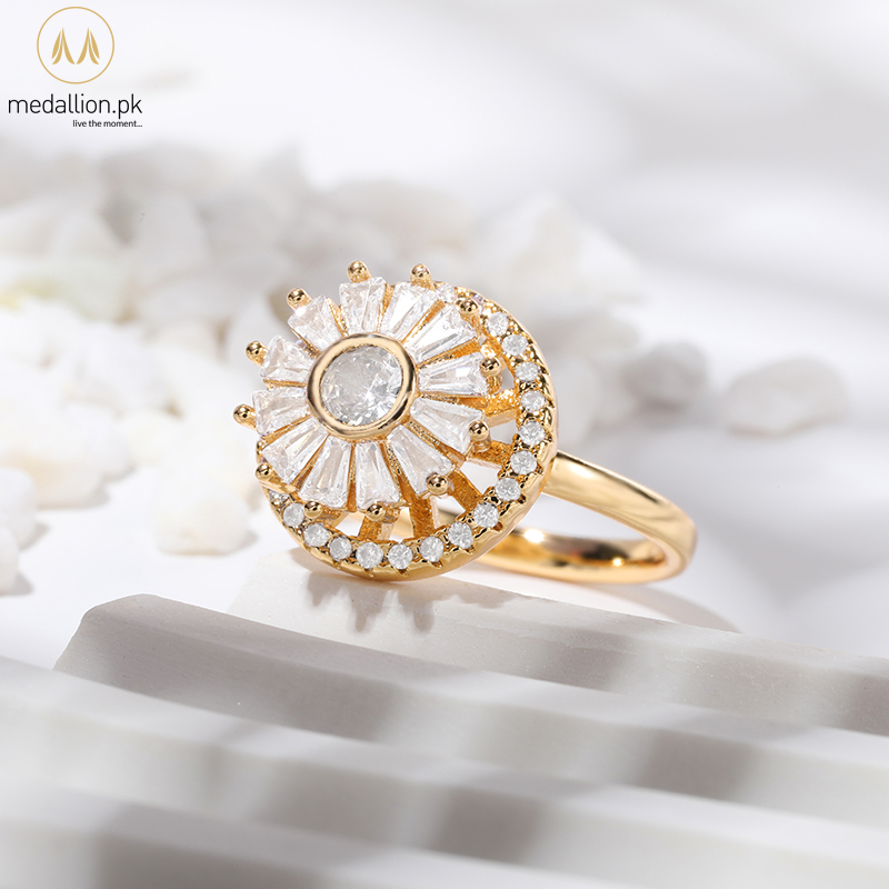 Stainless Steel Gold Plated Rotating Flower Shape Anti Stress Ring