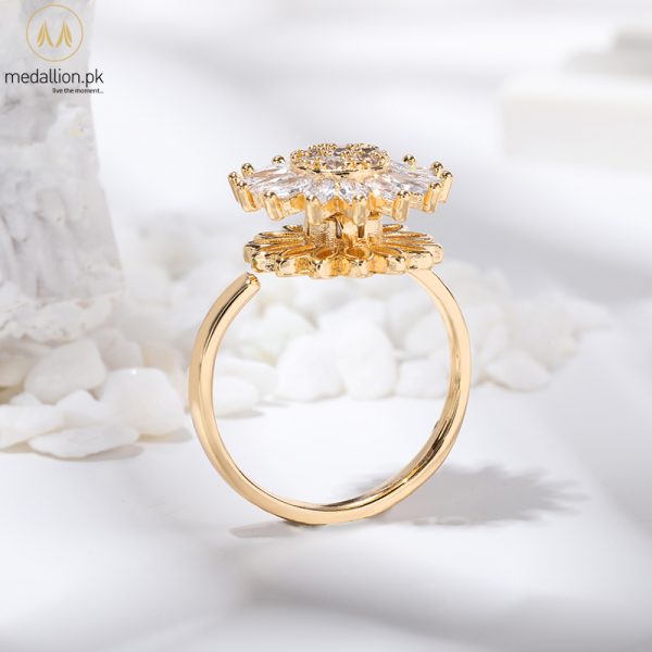 Stainless Steel Gold Plated Rotating Flower Shape Anti Stress Ring
