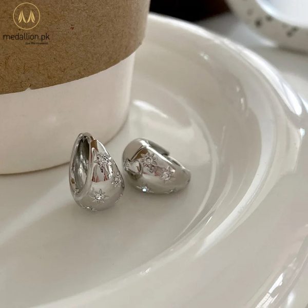 Luxury White Gold Plated Star Zircon Hoop Earrings