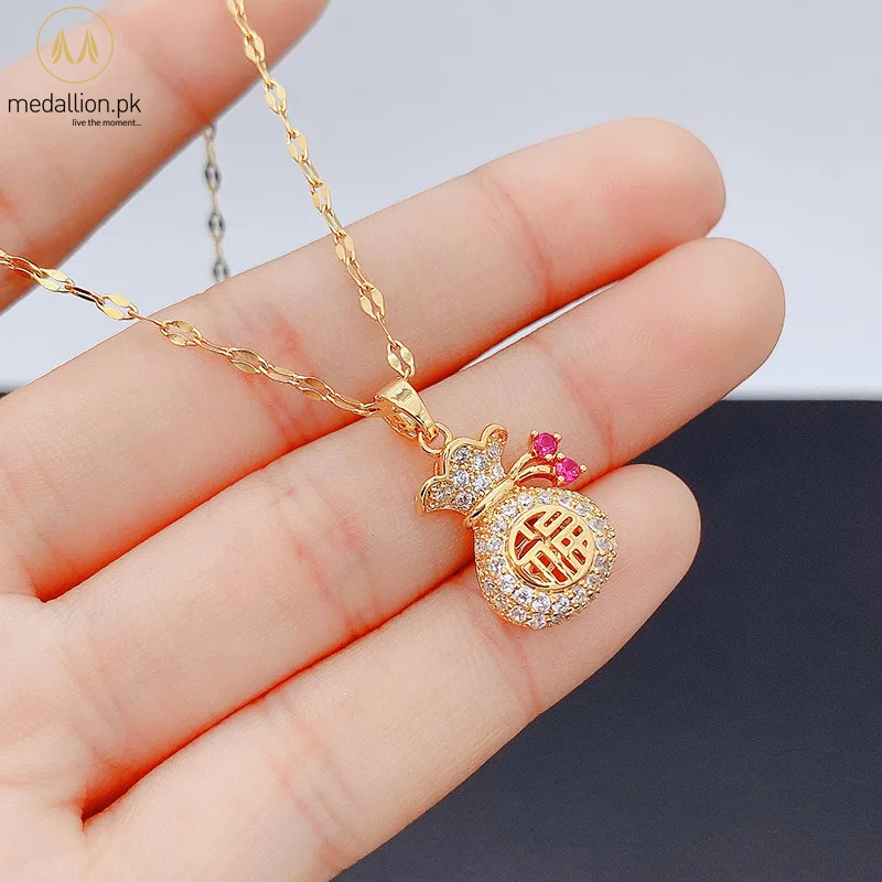 Stainless Steel Gold Plated Fortune Teller Bag Necklace