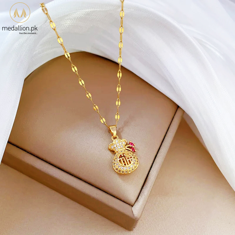 Stainless Steel Gold Plated Fortune Teller Bag Necklace