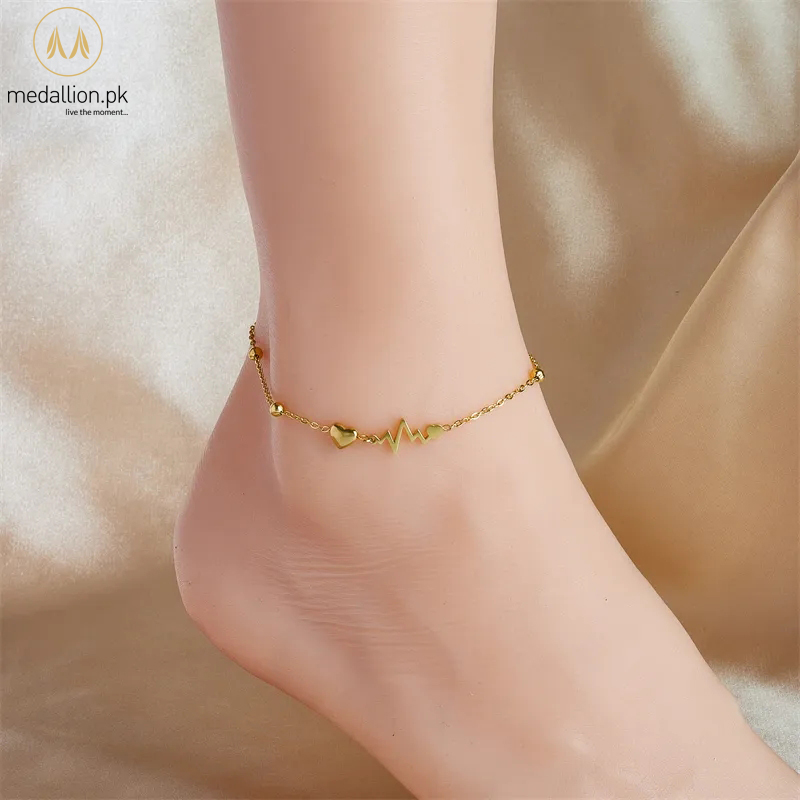 316L Stainless Steel Gold Plated Heartbeat Charm Anklet
